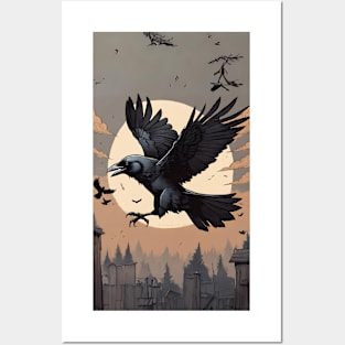 flying crow Posters and Art